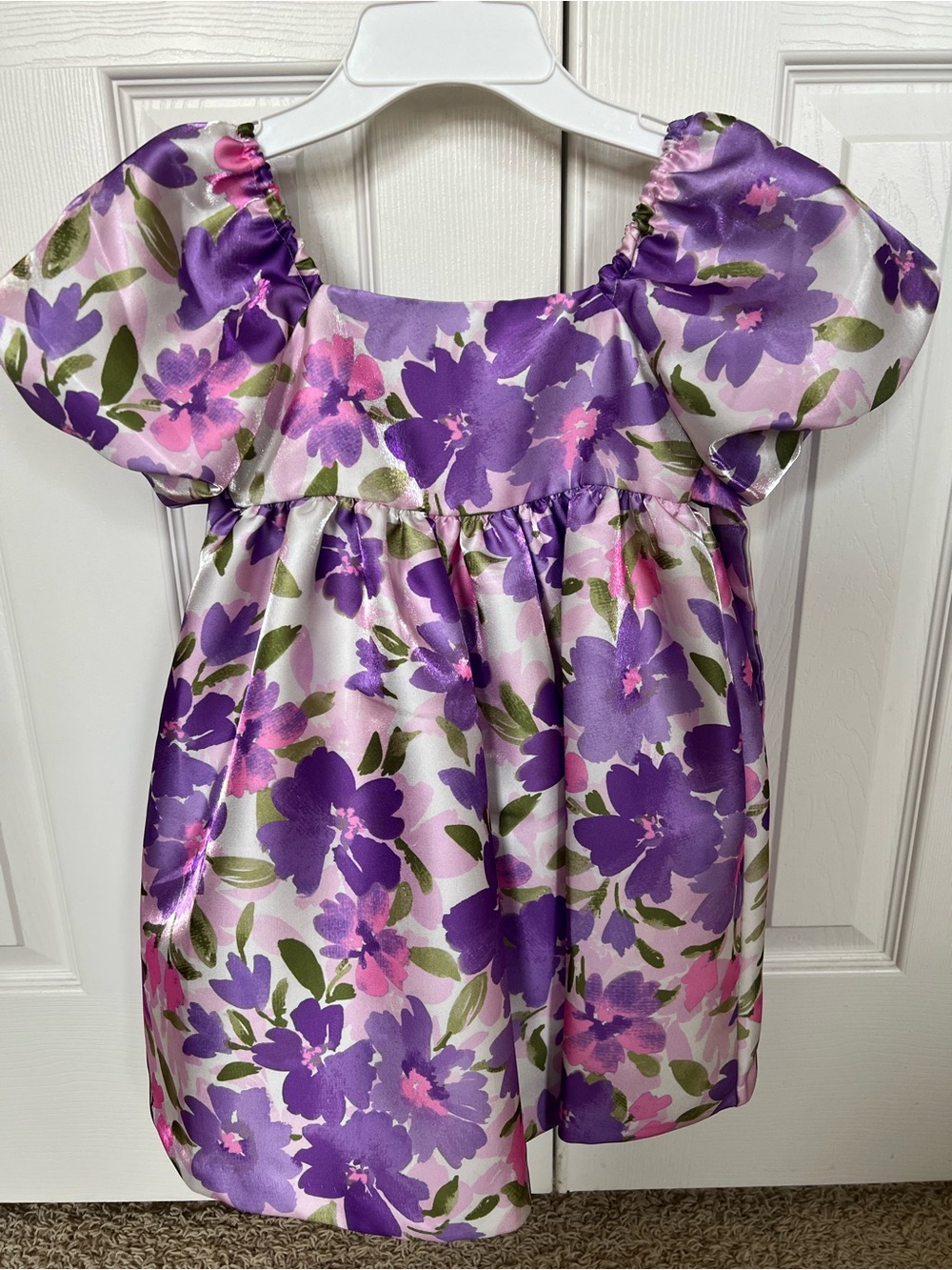 Bonnie Jean Purple and Pink Floral Satin Dress